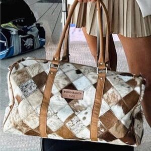 Women's Brown and White Checkered Bag